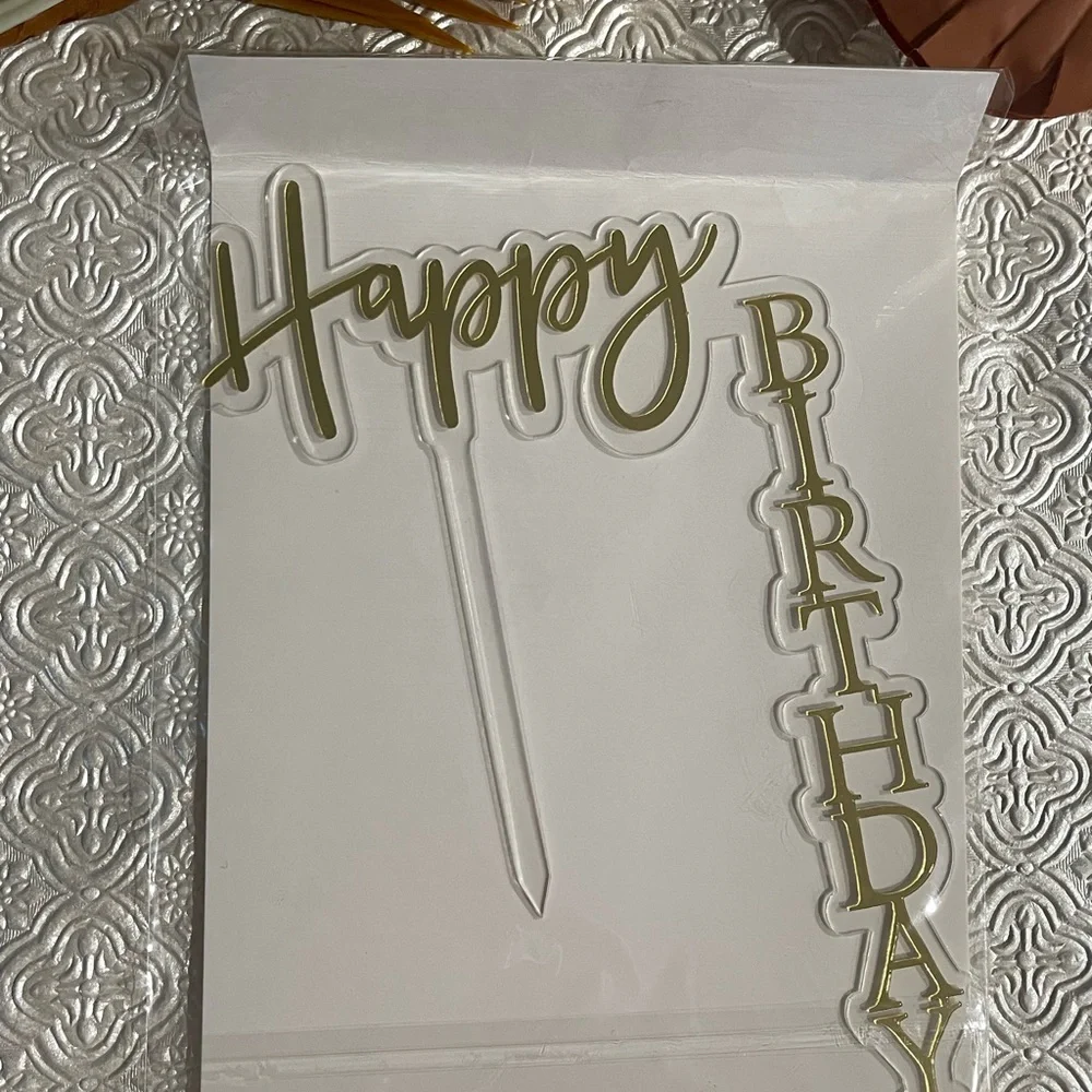 NEW | Happy Birthday Cake Topper | Acrylic Topper | Gold & White Cake Topper
